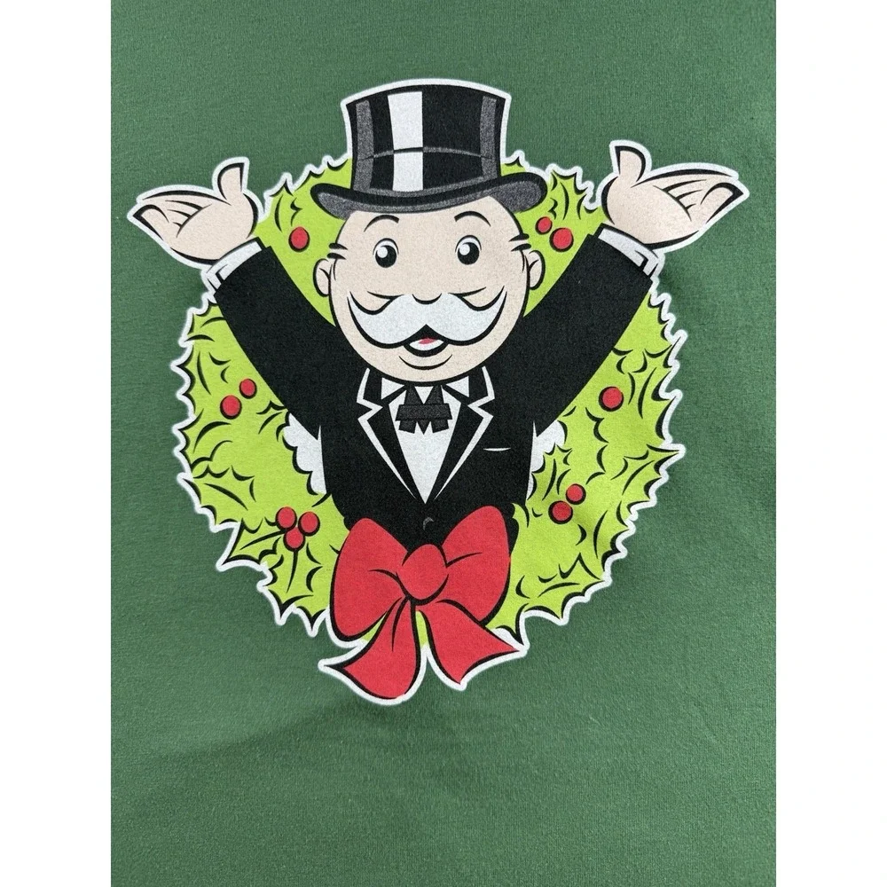 T Shirt Mr Monopoly Board Game Character Christmas Holiday Wreath Old Navy Large